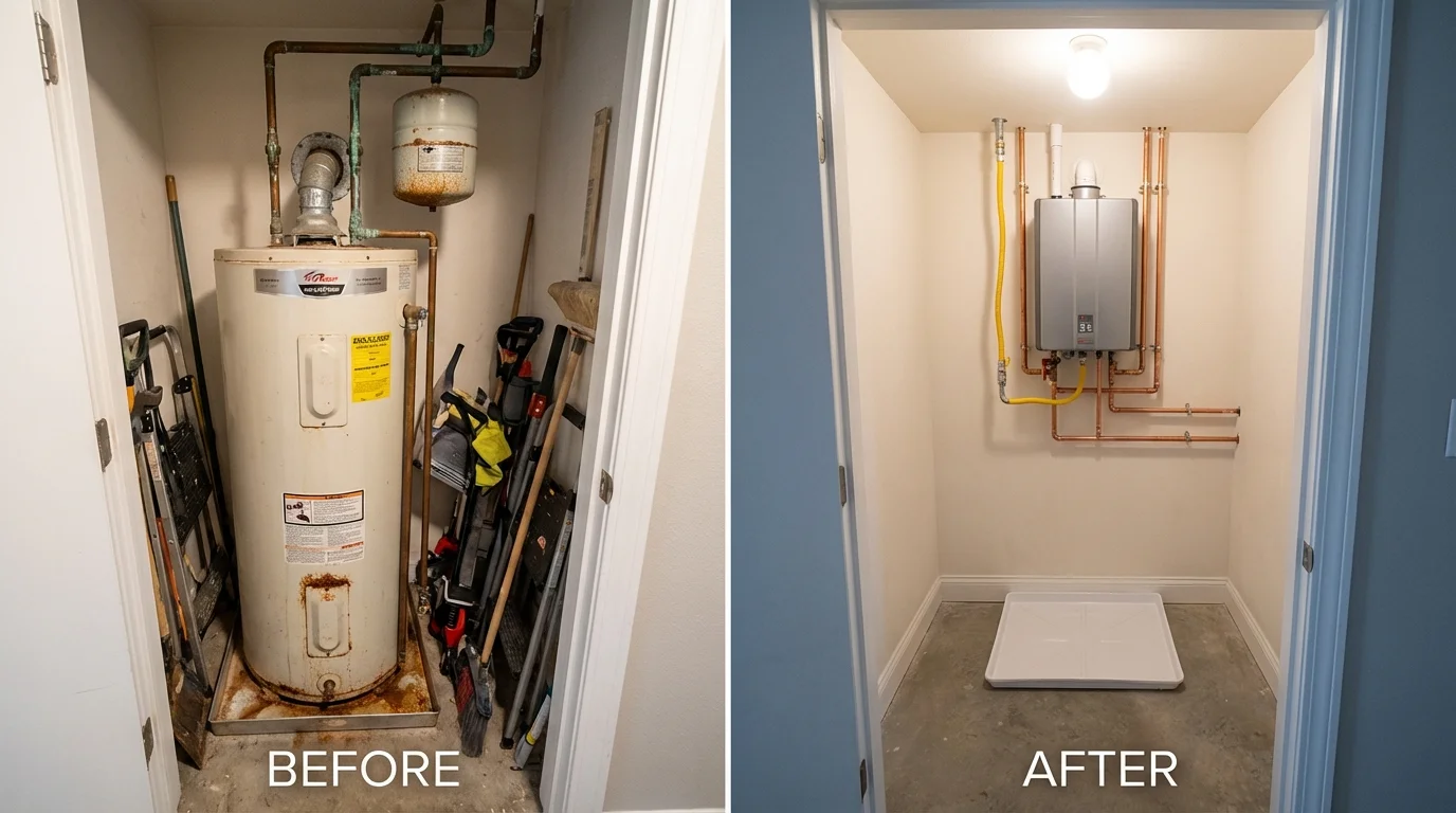 Tank water heater versus wall-mounted tankless unit comparison for Temple, TX homeowners