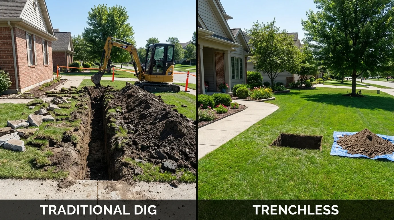 Trenchless sewer repair with minimal yard damage versus traditional excavation in Temple, TX